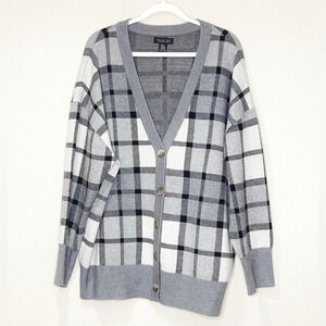Rachel‎ Zoe Checked Plaid Cardigan Sweater Size 2X Gray Black White